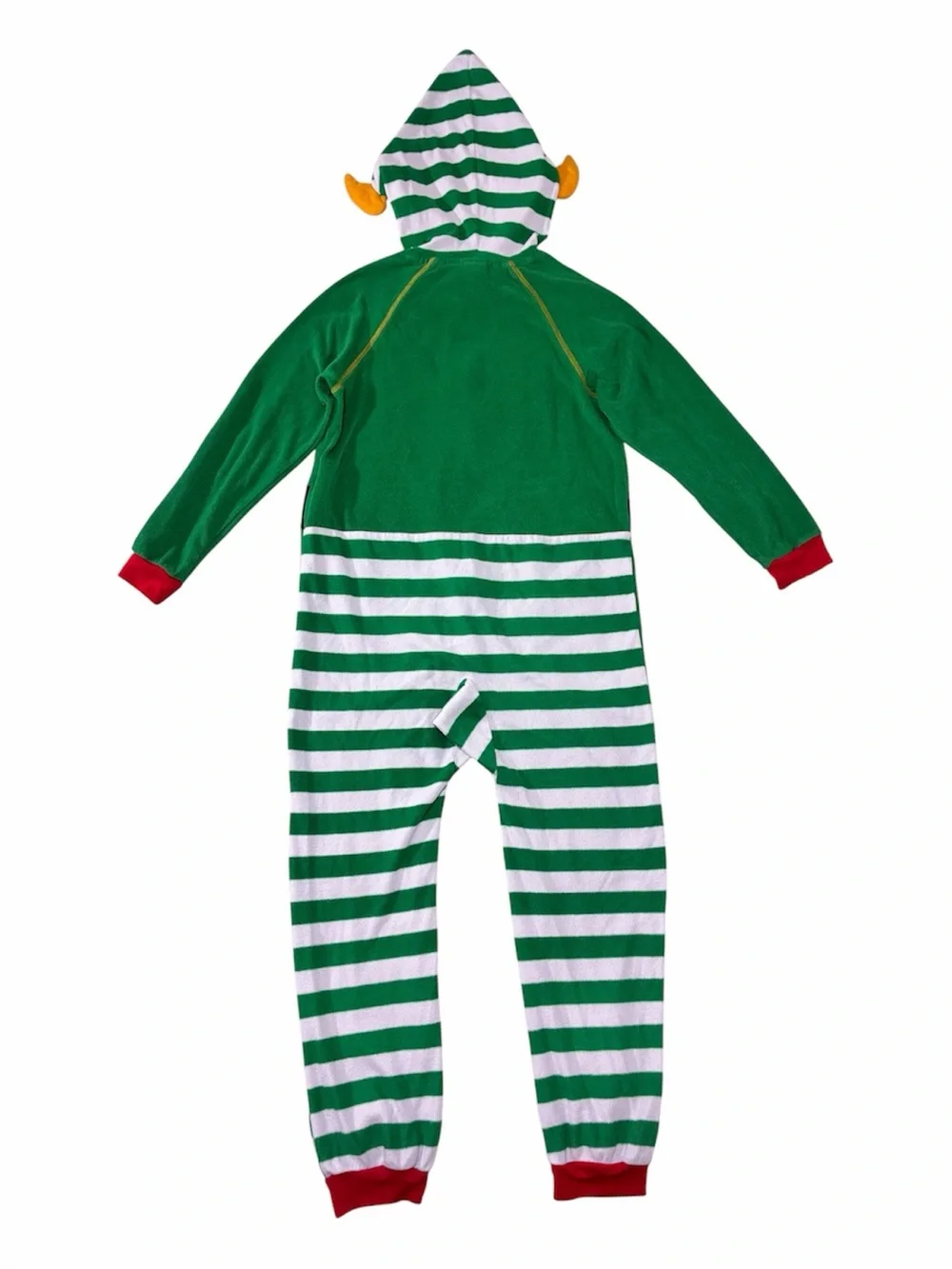 Cat & Jack Green and White Striped Elf One-Piece Pajama with Hood, size 10